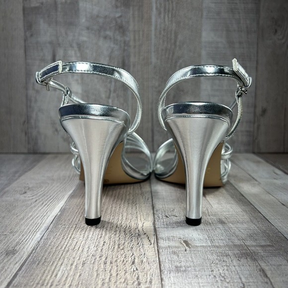 Jacqueline Ferrar Women's Strappy Ankle Strap Sandals High Heels Silver Size 7.5 - Picture 7 of 13